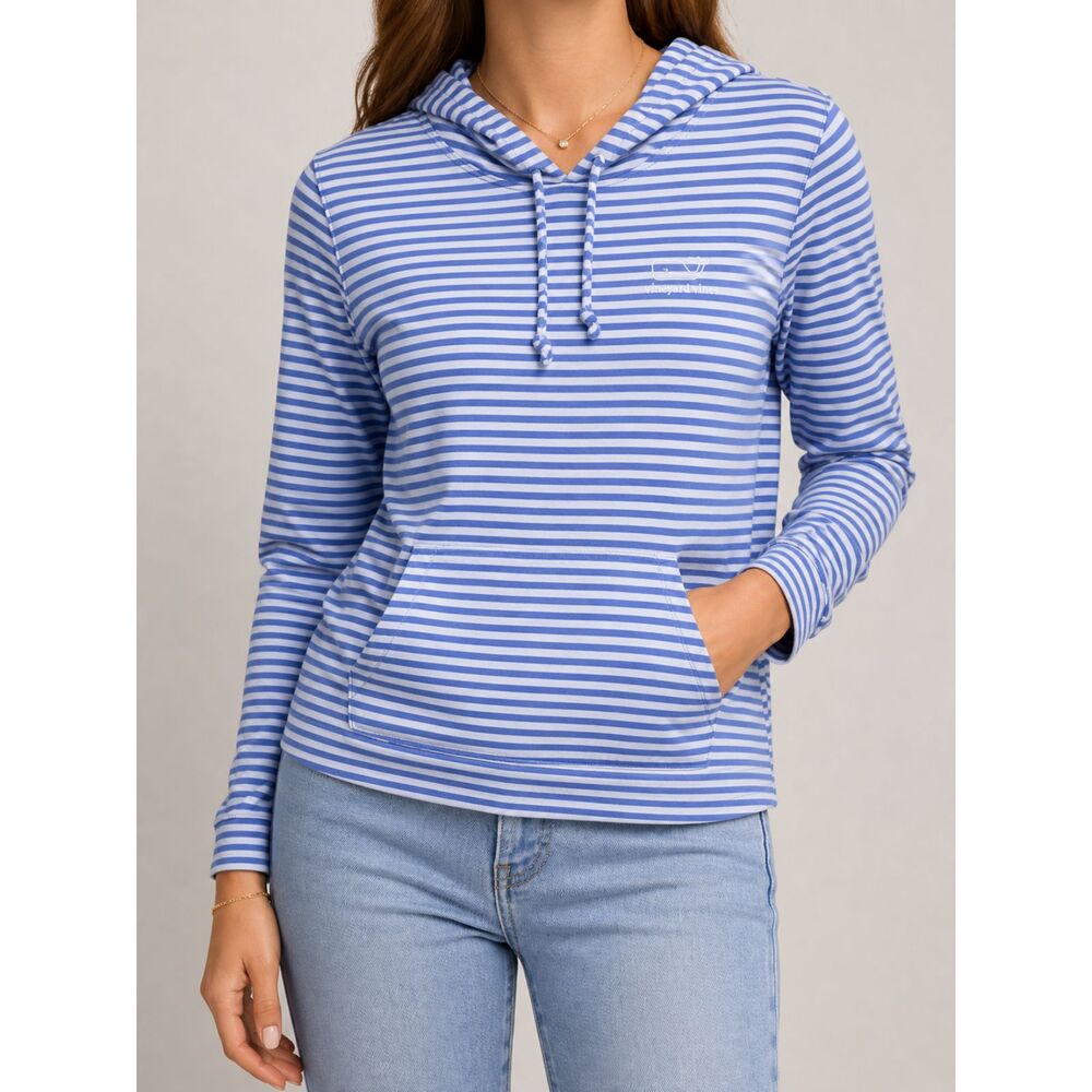Vineyard Vines Blue White Striped Terry Hoodie XS Lightweight Pullover
